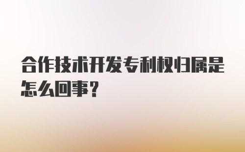 合作技术开发专利权归属是怎么回事？