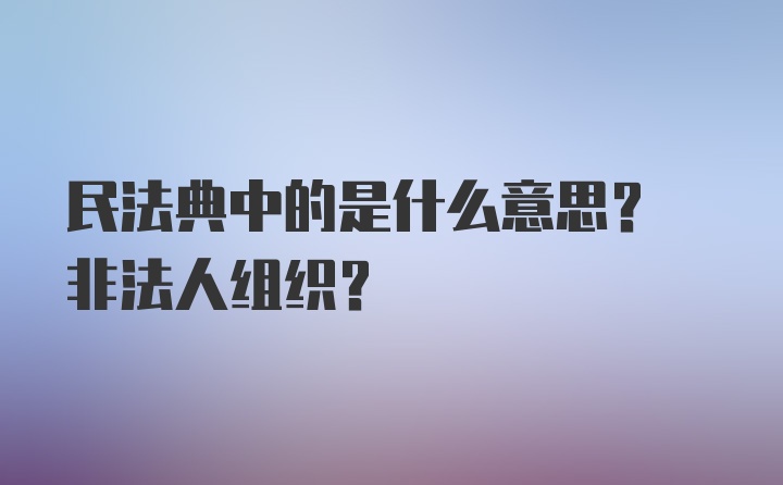 民法典中的是什么意思? 非法人组织?