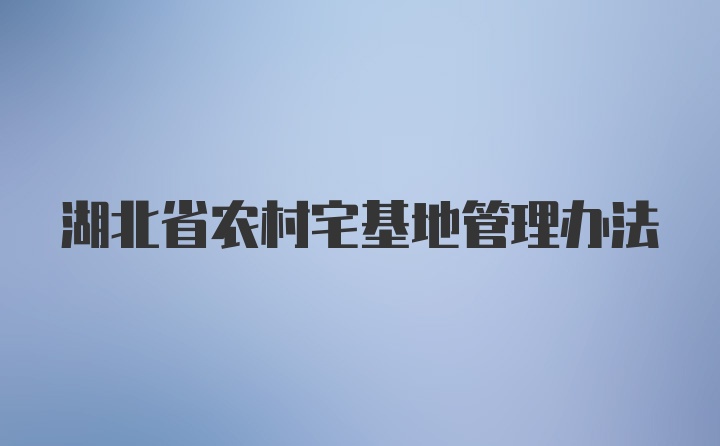 湖北省农村宅基地管理办法