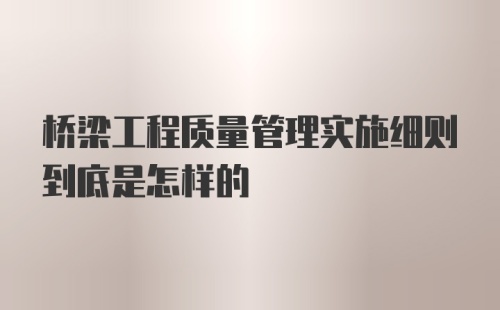 桥梁工程质量管理实施细则到底是怎样的