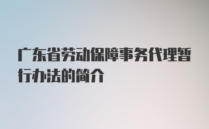 广东省劳动保障事务代理暂行办法的简介