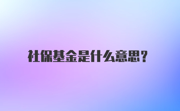 社保基金是什么意思？