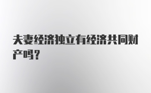 夫妻经济独立有经济共同财产吗?