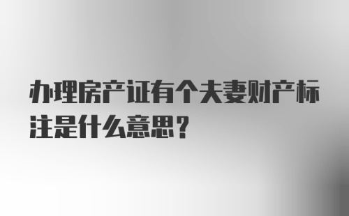 办理房产证有个夫妻财产标注是什么意思？