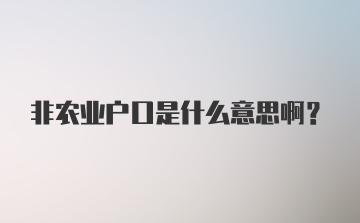 非农业户口是什么意思啊？