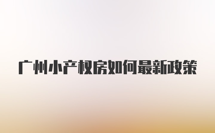 广州小产权房如何最新政策