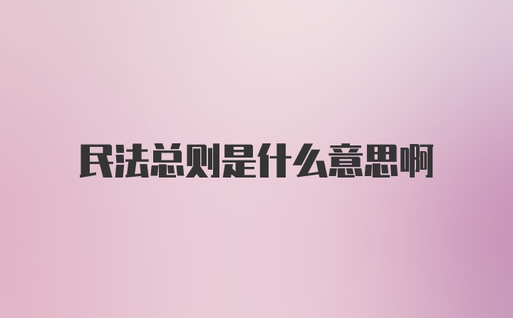 民法总则是什么意思啊