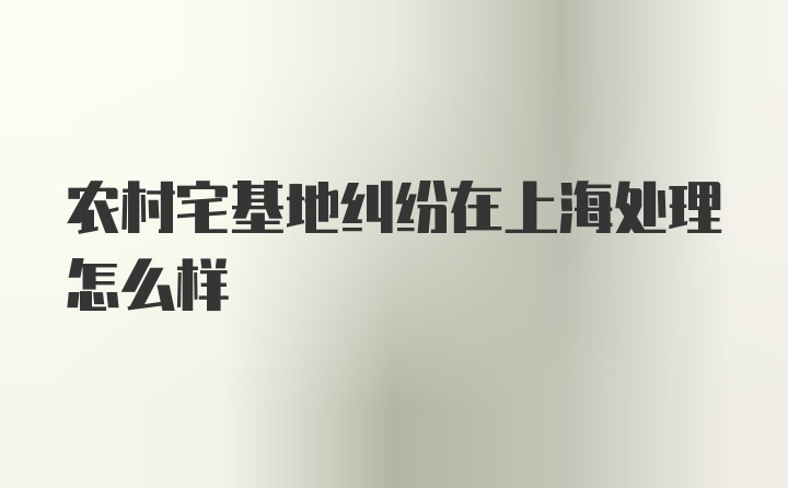 农村宅基地纠纷在上海处理怎么样