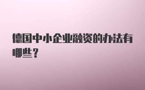 德国中小企业融资的办法有哪些？