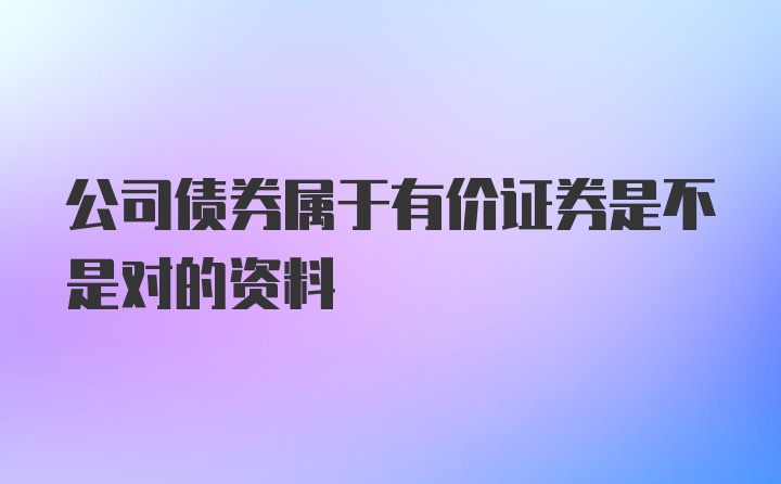 公司债券属于有价证券是不是对的资料