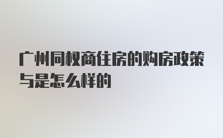 广州同权商住房的购房政策与是怎么样的