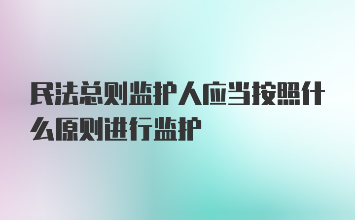 民法总则监护人应当按照什么原则进行监护