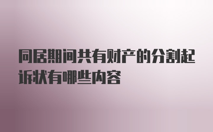 同居期间共有财产的分割起诉状有哪些内容