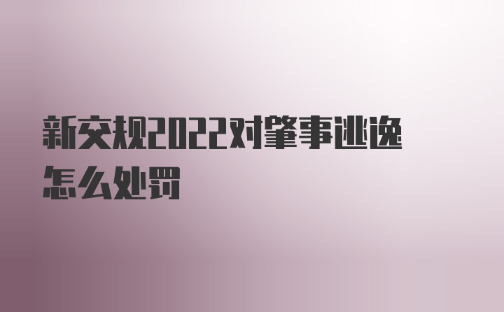 新交规2022对肇事逃逸怎么处罚