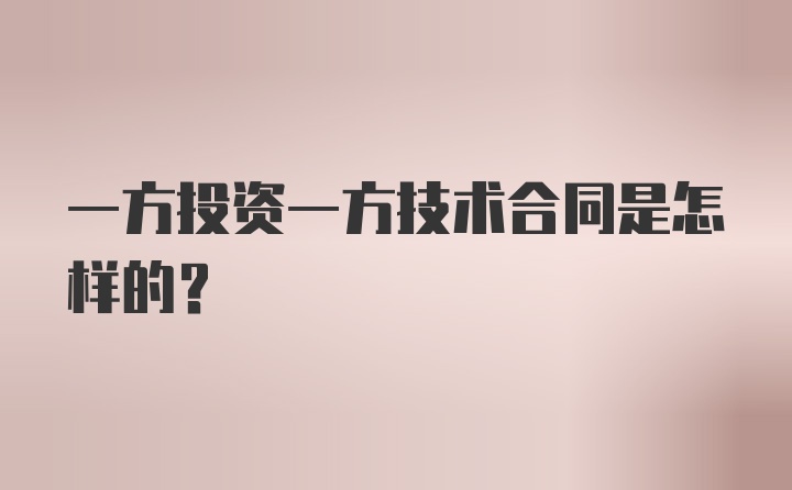 一方投资一方技术合同是怎样的?