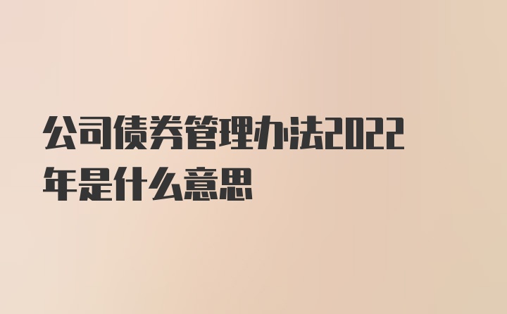 公司债券管理办法2022年是什么意思