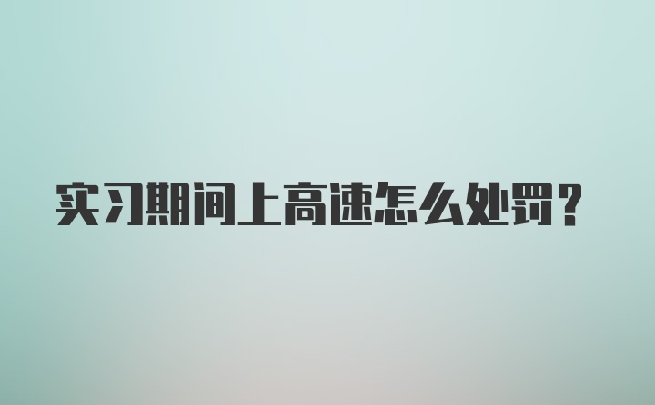 实习期间上高速怎么处罚？