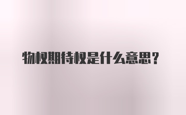 物权期待权是什么意思？