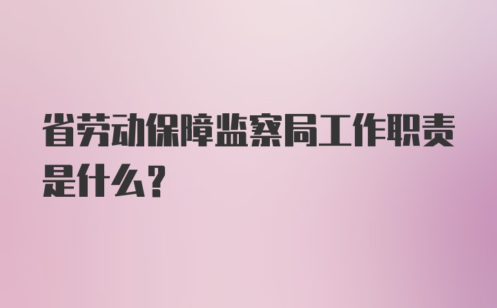 省劳动保障监察局工作职责是什么？