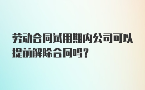 劳动合同试用期内公司可以提前解除合同吗？