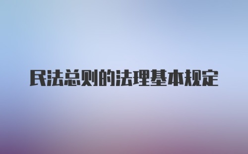 民法总则的法理基本规定