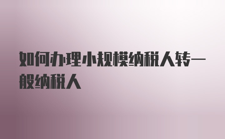 如何办理小规模纳税人转一般纳税人