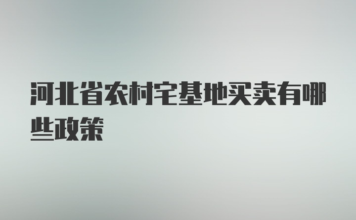 河北省农村宅基地买卖有哪些政策