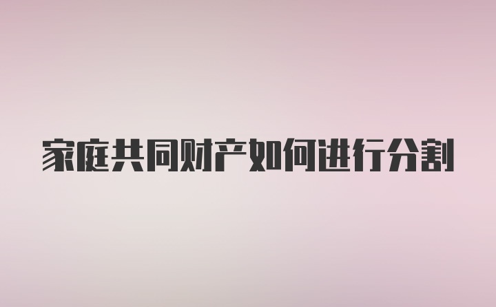 家庭共同财产如何进行分割