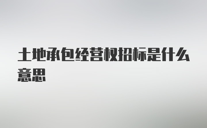 土地承包经营权招标是什么意思