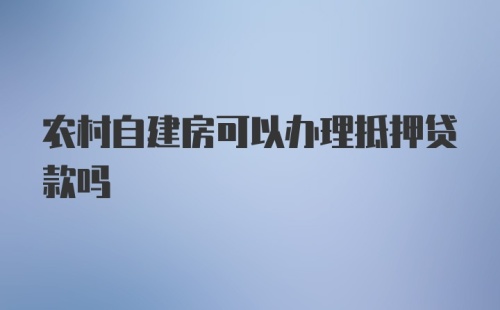 农村自建房可以办理抵押贷款吗