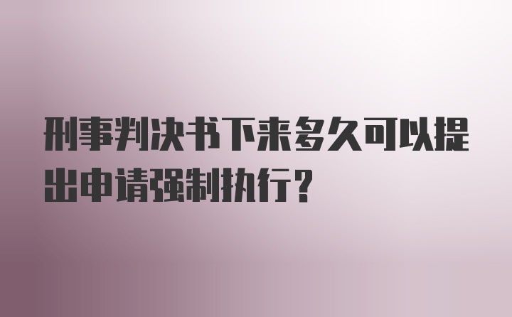 刑事判决书下来多久可以提出申请强制执行？