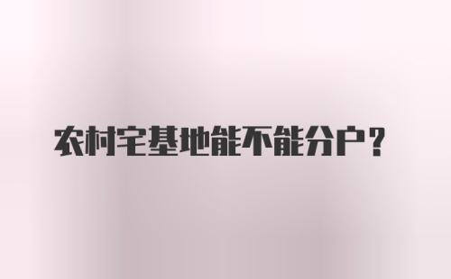 农村宅基地能不能分户？