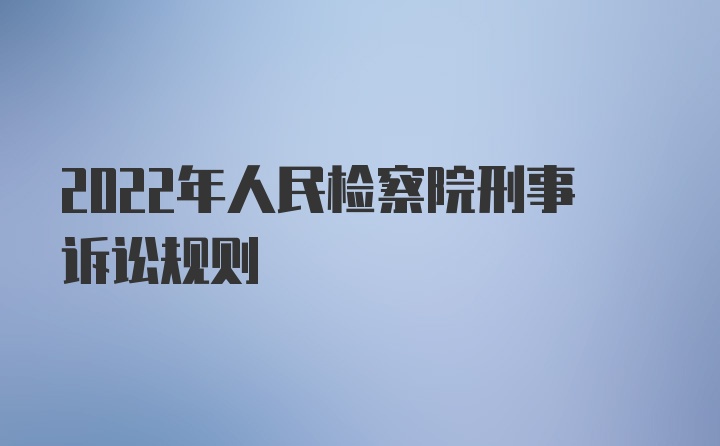 2022年人民检察院刑事诉讼规则