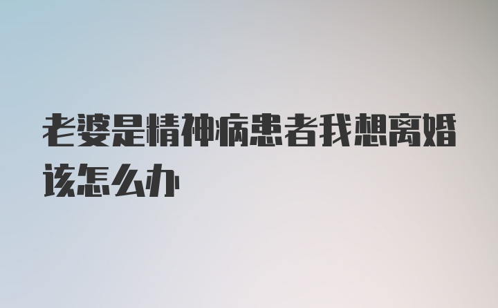 老婆是精神病患者我想离婚该怎么办