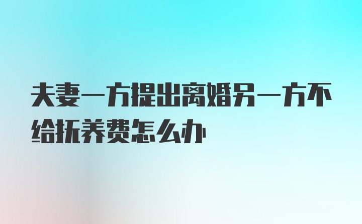 夫妻一方提出离婚另一方不给抚养费怎么办