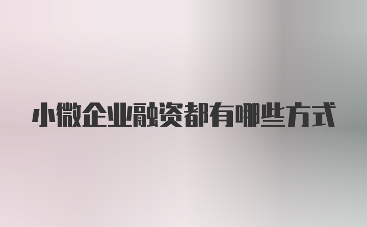 小微企业融资都有哪些方式