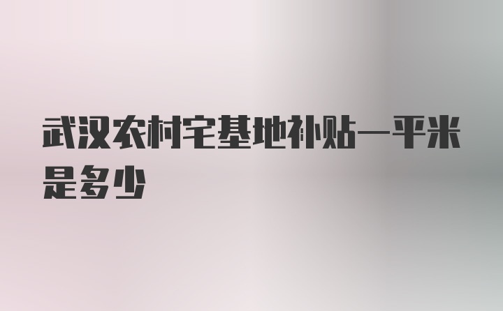 武汉农村宅基地补贴一平米是多少