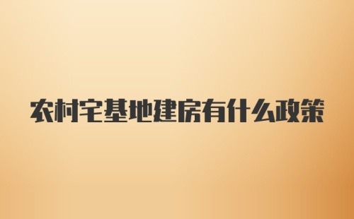 农村宅基地建房有什么政策