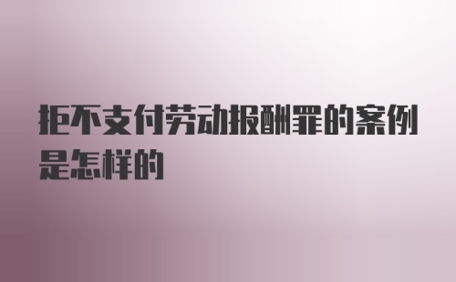 拒不支付劳动报酬罪的案例是怎样的