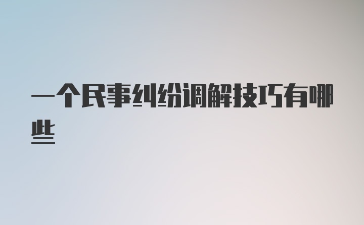 一个民事纠纷调解技巧有哪些