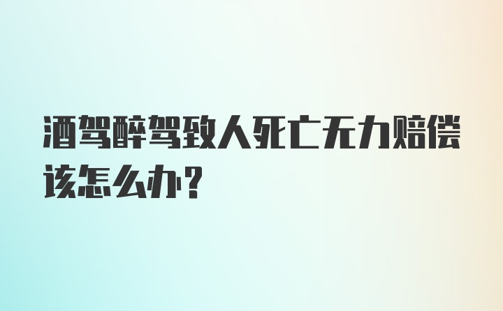 酒驾醉驾致人死亡无力赔偿该怎么办？