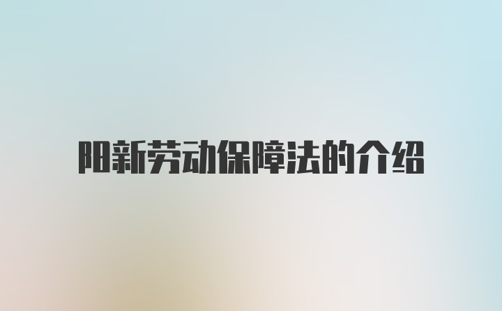 阳新劳动保障法的介绍