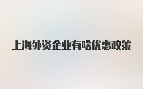 上海外资企业有啥优惠政策