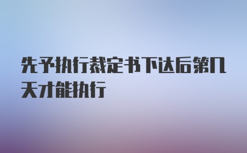 先予执行裁定书下达后第几天才能执行