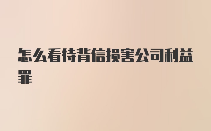 怎么看待背信损害公司利益罪