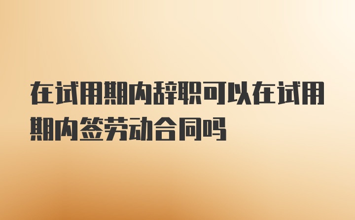 在试用期内辞职可以在试用期内签劳动合同吗