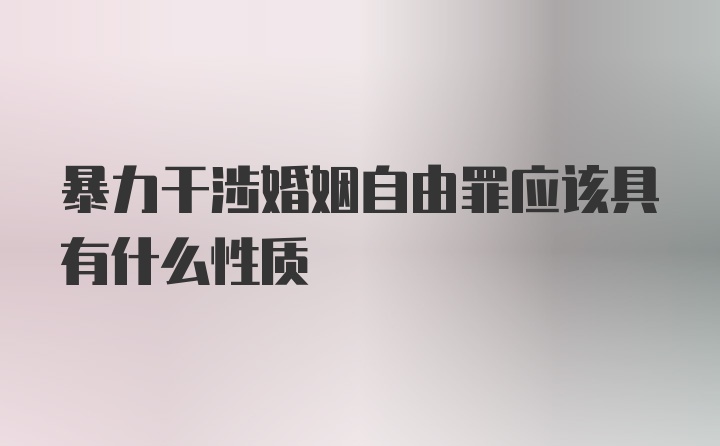 暴力干涉婚姻自由罪应该具有什么性质