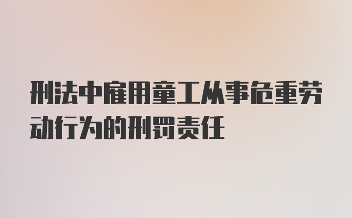 刑法中雇用童工从事危重劳动行为的刑罚责任