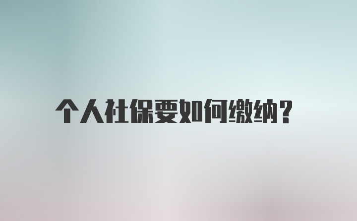 个人社保要如何缴纳？