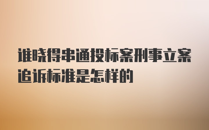 谁晓得串通投标案刑事立案追诉标准是怎样的